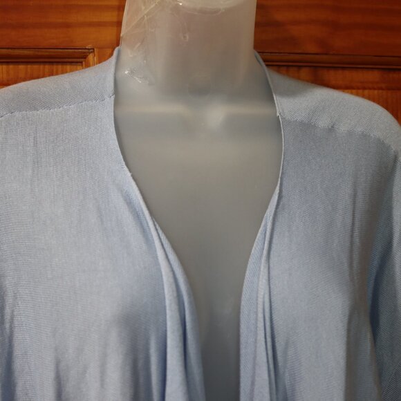 DKNY Light Blue Silk & Cashmere Open Front Draped Waterfall Cardigan Sweater M/L - Picture 2 of 10